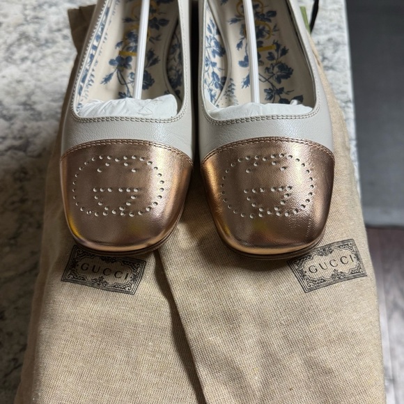 Gucci GG Logo Women's Rose Gold Toe Ballet Flats Size 39.5 NEW w/box & dust bags - Picture 1 of 5